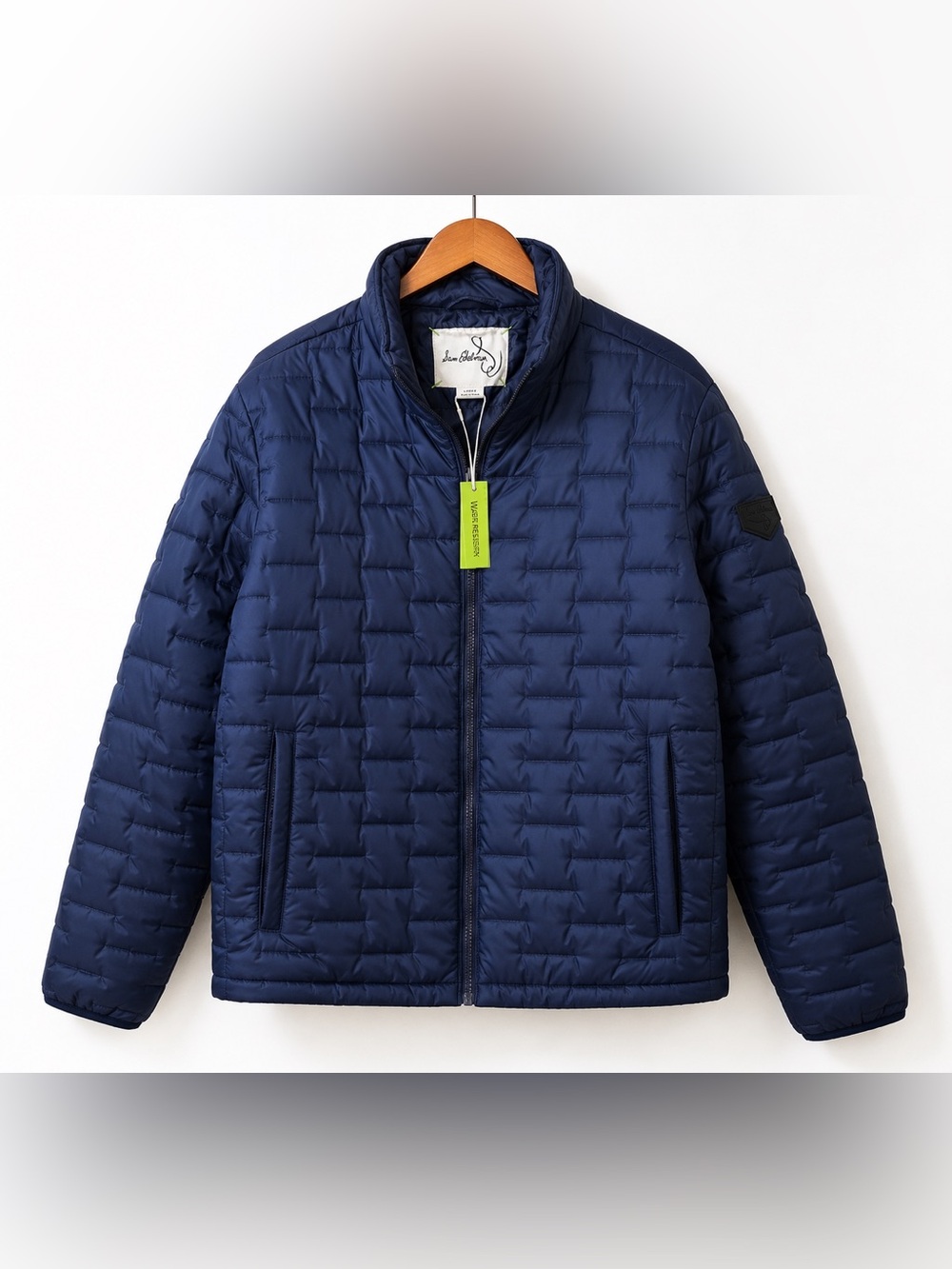 NWT Sam Edelman Men’s Brick Quilt Puffer Jacket L Navy Water Resistant